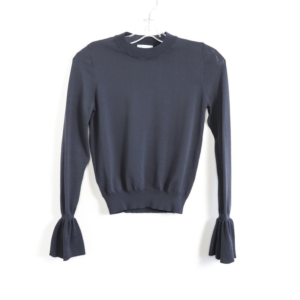 Leith Nordstrom top asphalt gray charcoal knit stretch thin sweater cropped